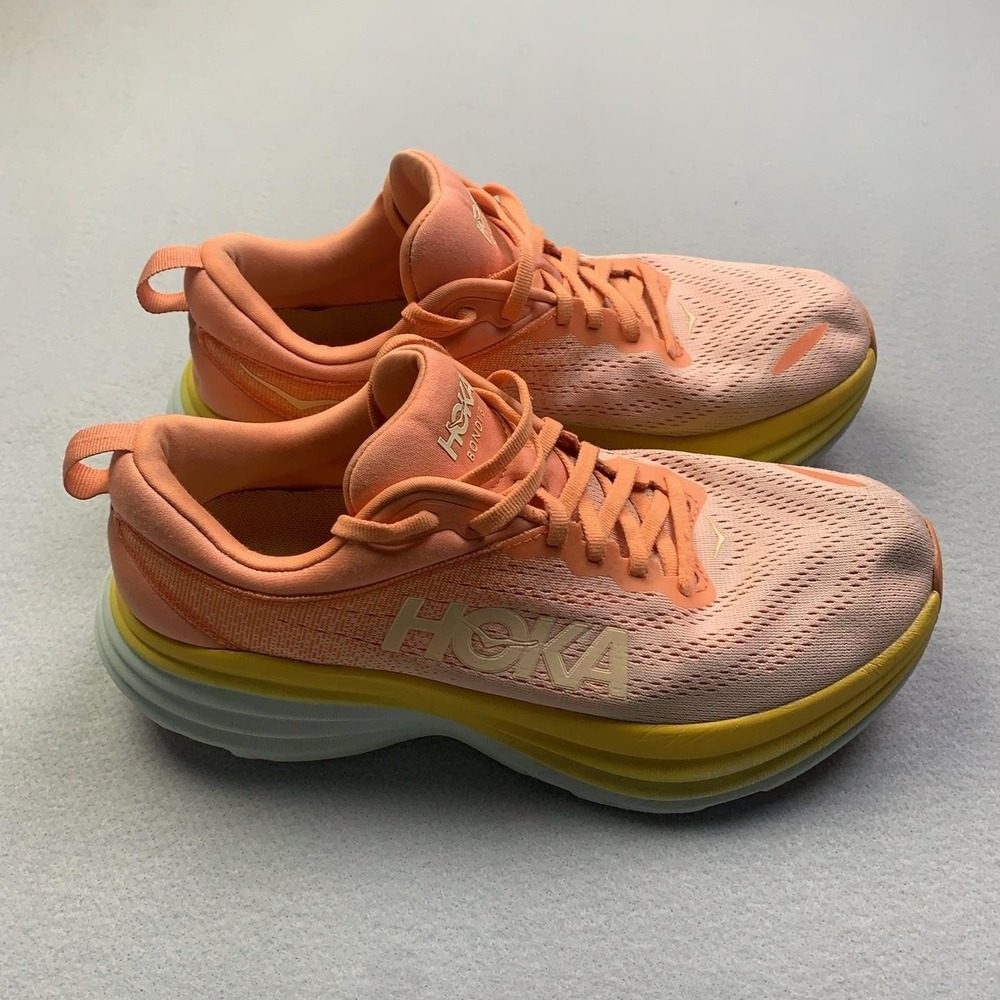 Hoka One One Bondi 8 Shoes Womens Size 9.5 Peach Running Sneakers 1127952